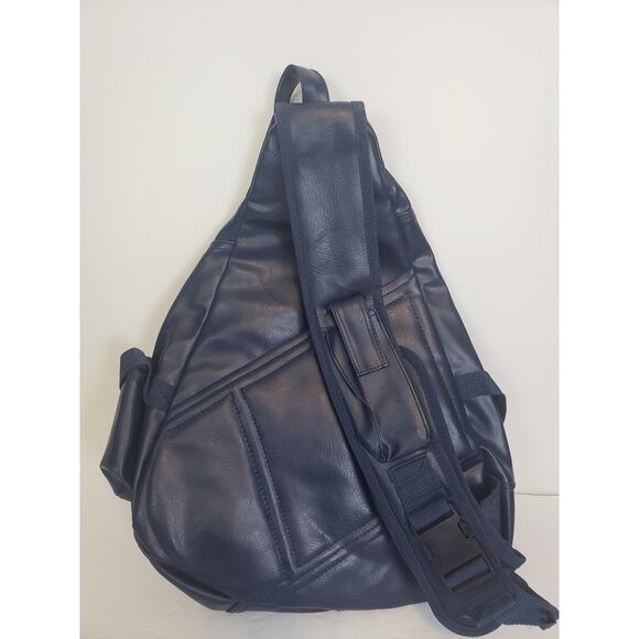 (JL) Vintage US Navy Backpack Sigle Strap Sling Embroidered Blue Travel - Picture 3 of 7